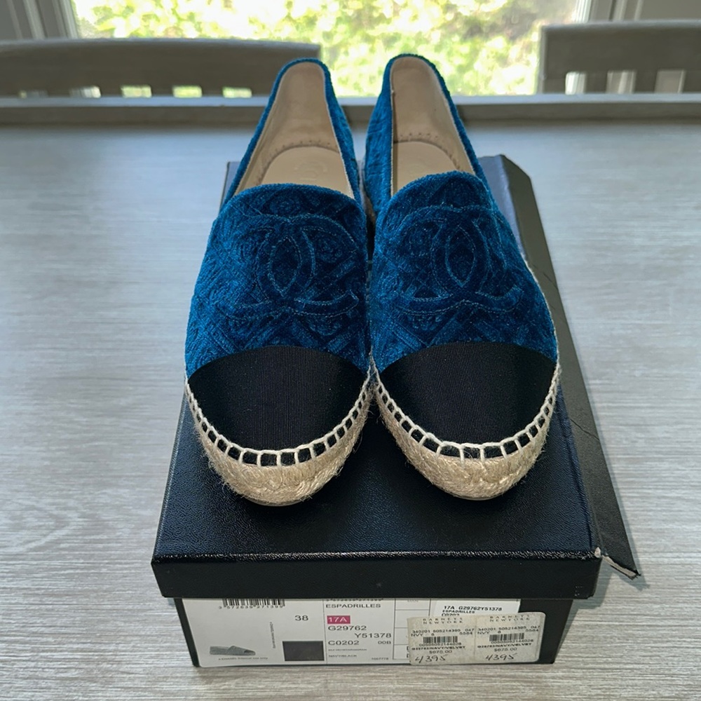 Chanel Velvet Camellia Espadrilles